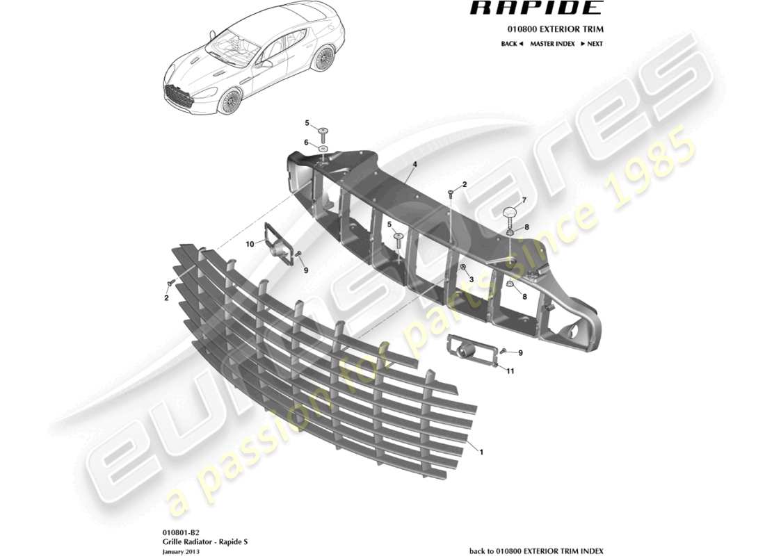 aston martin rapide (2011) griglia del radiatore, s diagramma delle parti