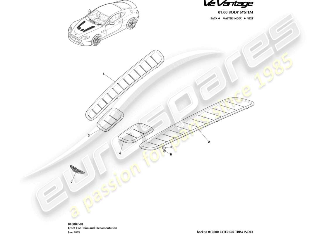 aston martin v12 vantage (2011) diagramma delle parti del rivestimento della parte anteriore