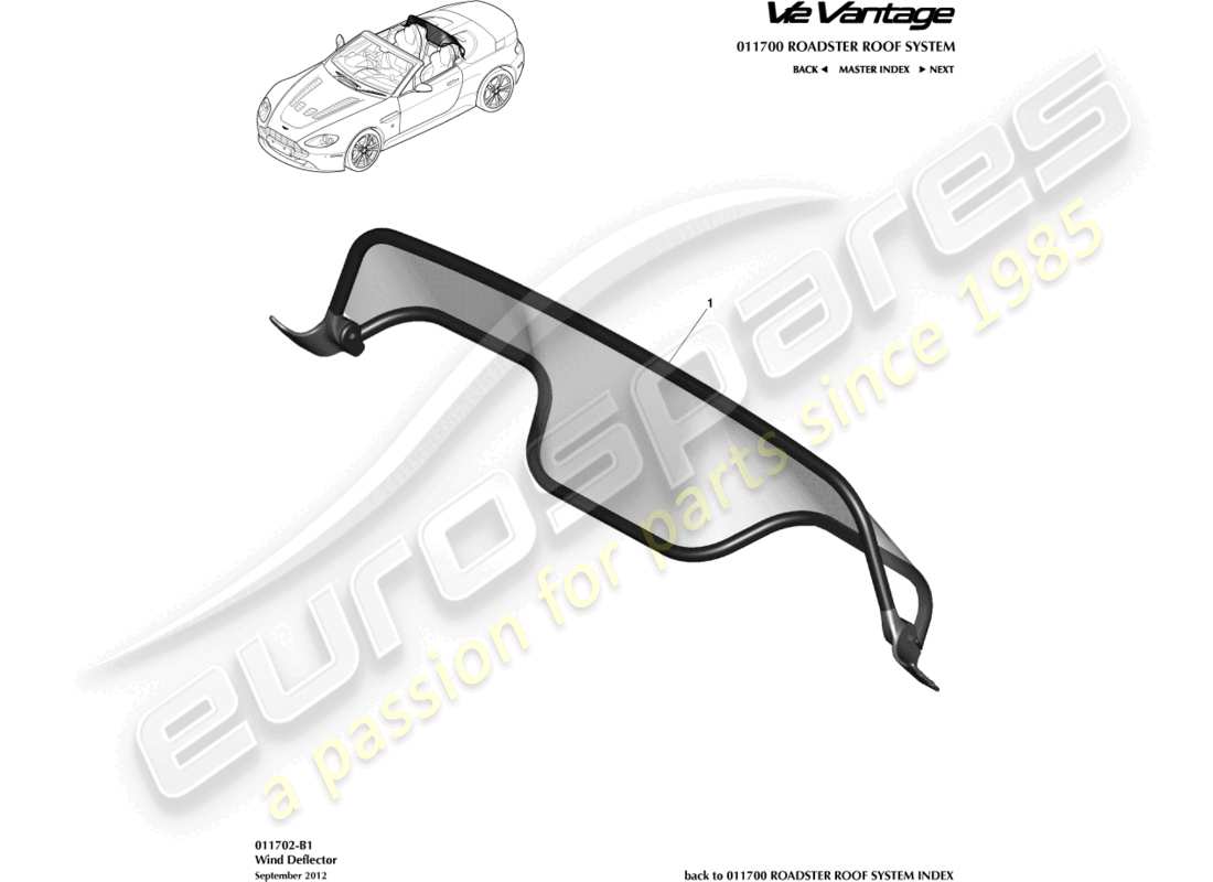 aston martin v12 vantage (2013) schema delle parti deflettore del vento