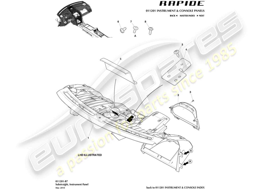 aston martin rapide (2012) diagramma delle parti del substrato ip