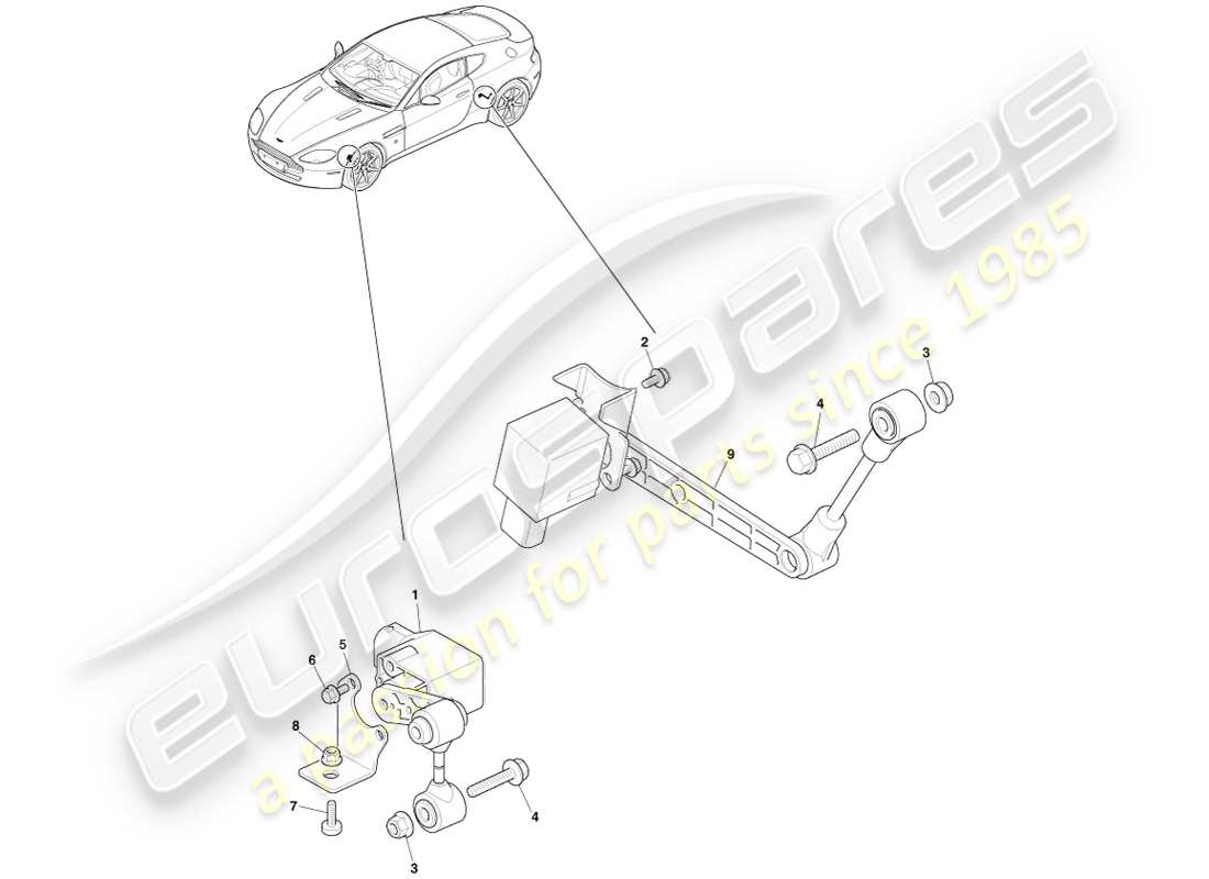 aston martin v8 vantage (2005) diagramma delle parti del livellamento dei fari