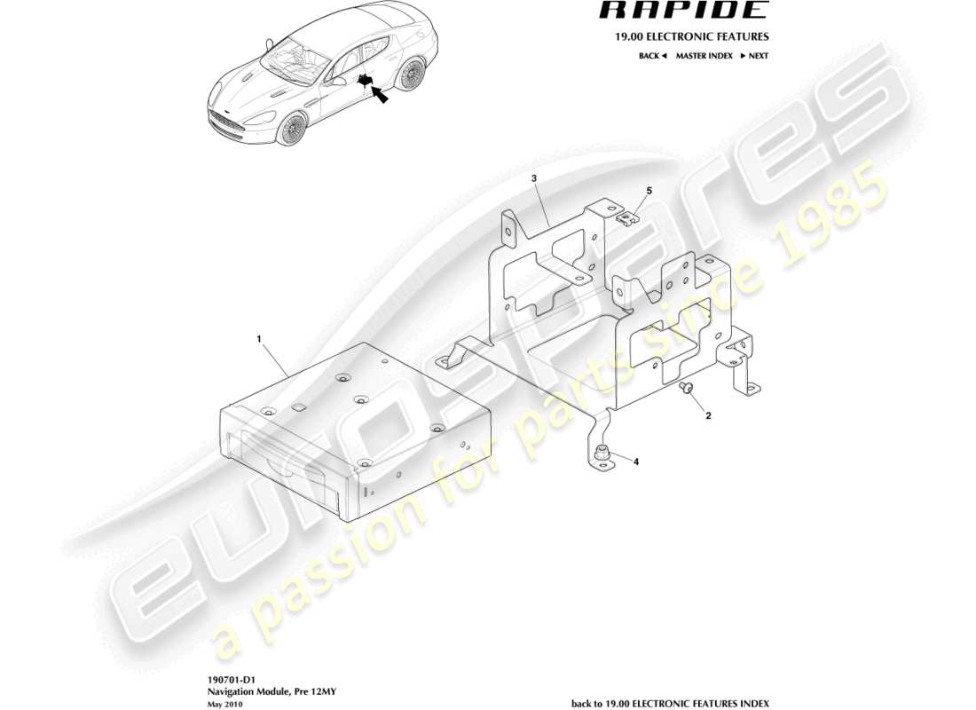 aston martin rapide (2012) modulo di navigazione, fino a 12my diagramma delle parti