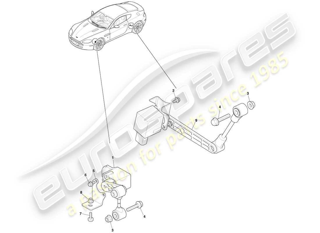 aston martin v8 vantage (2007) diagramma delle parti del livellamento dei fari