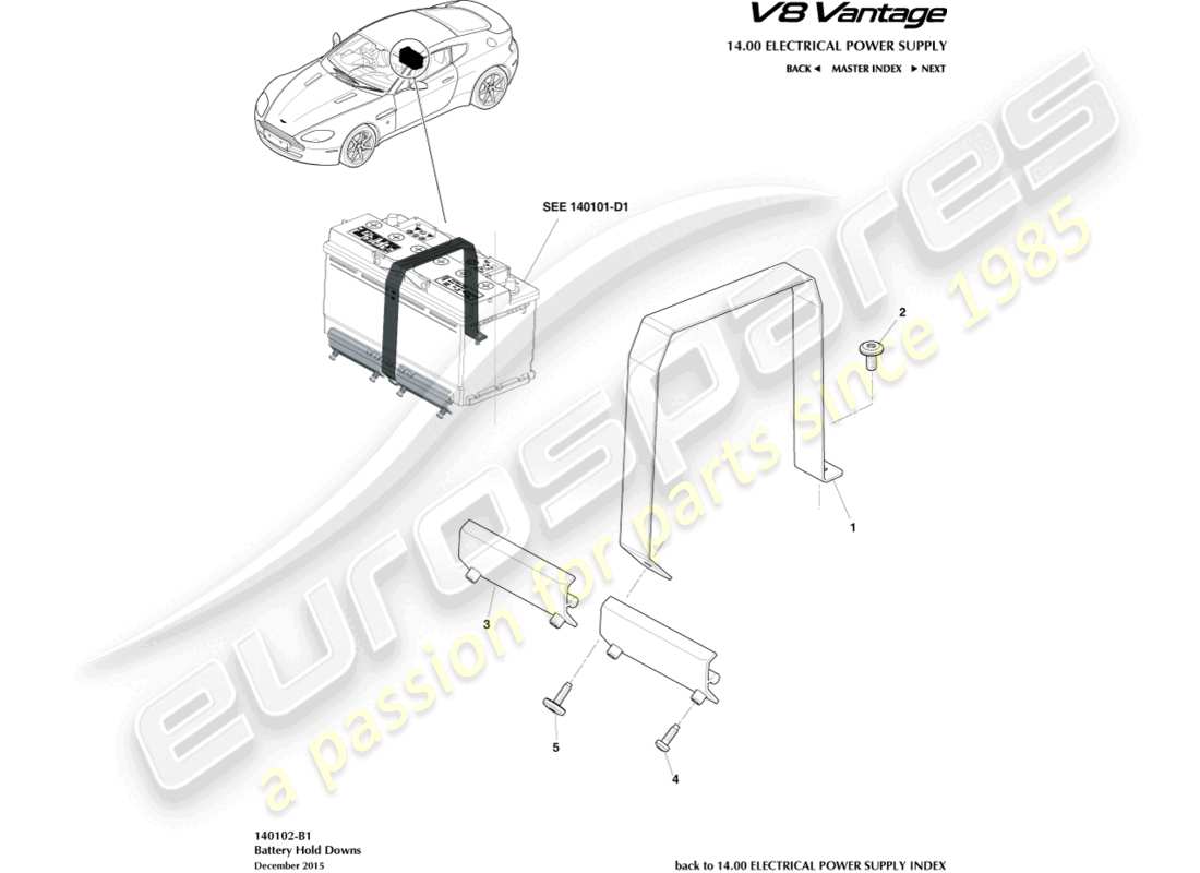 aston martin v8 vantage (2015) diagramma delle parti dei dispositivi di bloccaggio della batteria