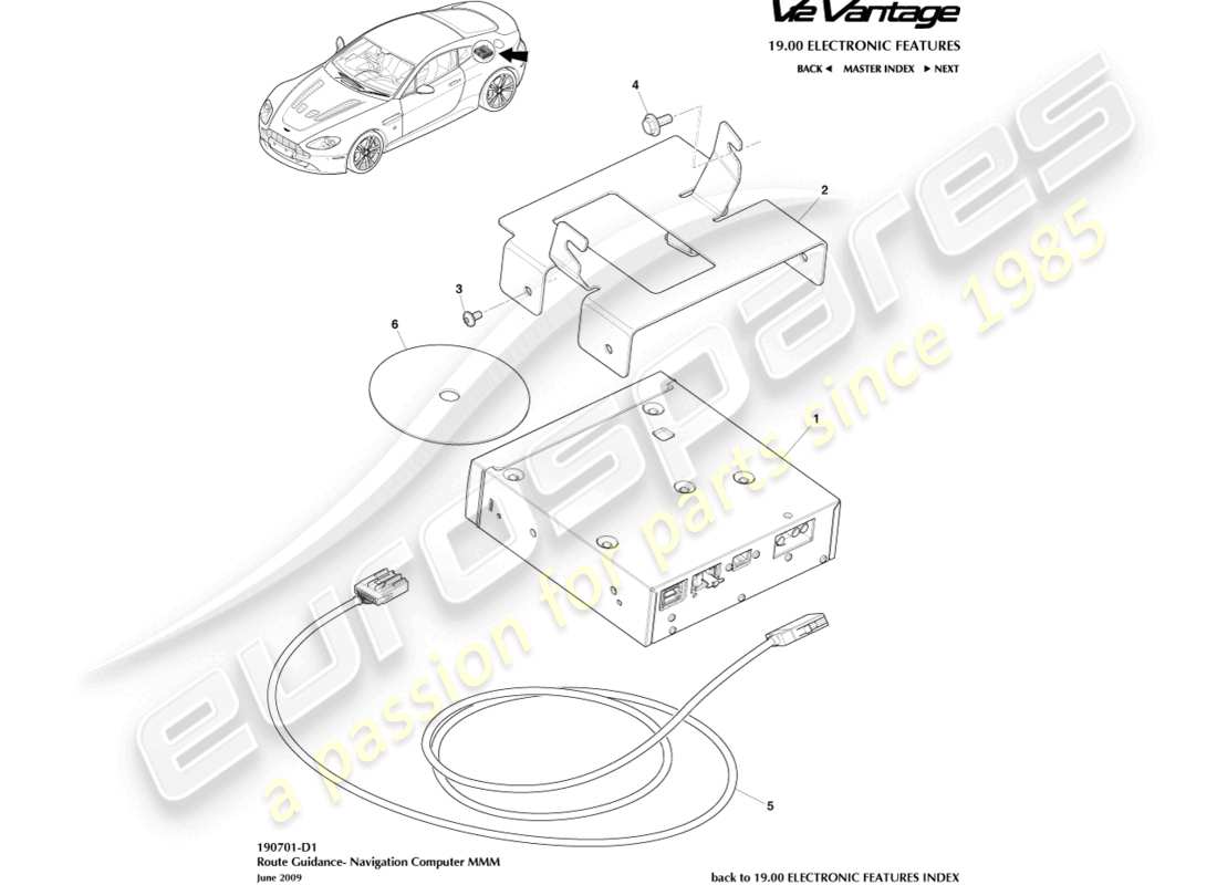aston martin v12 vantage (2011) diagramma delle parti di navigazione