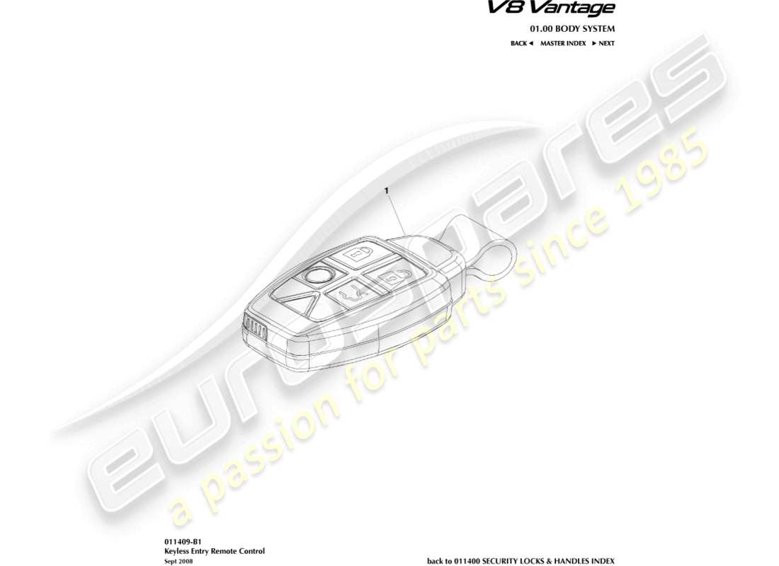 aston martin v8 vantage (2006) trasmettitore, schema delle parti rke