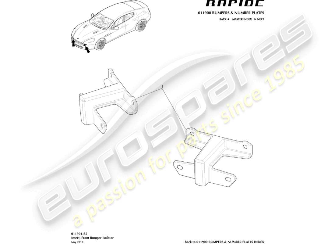 aston martin rapide (2013) einsatz, frontstoßstangenisolator teilediagramm