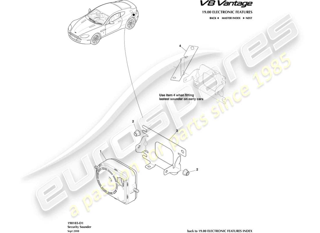 aston martin v8 vantage (2006) diagramma delle parti della sirena di sicurezza