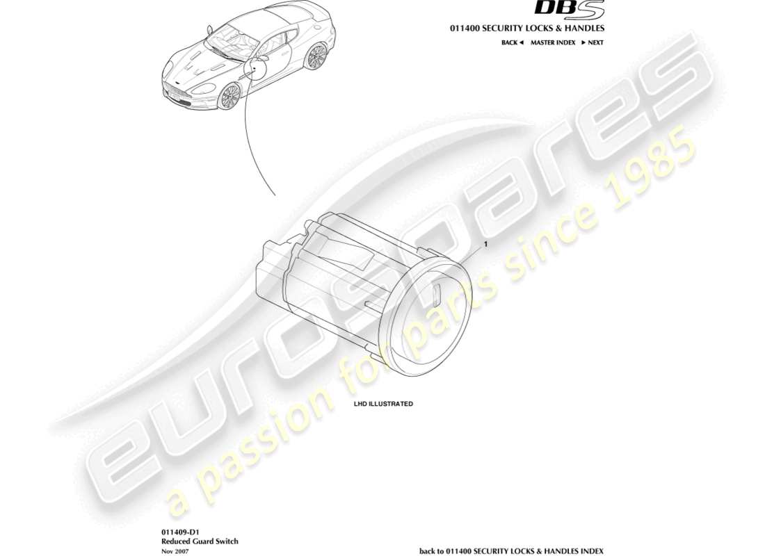 aston martin dbs (2008) interruttore di guardia ridotto diagramma delle parti