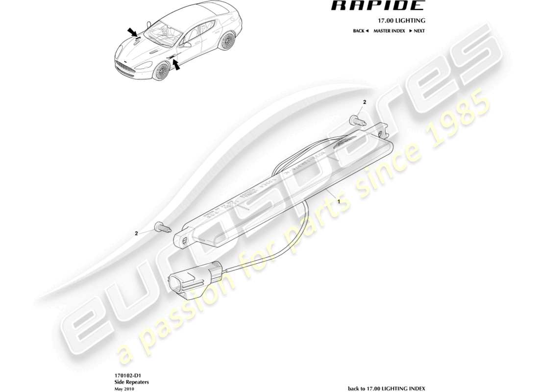 aston martin rapide (2016) ripetitori laterali diagramma delle parti
