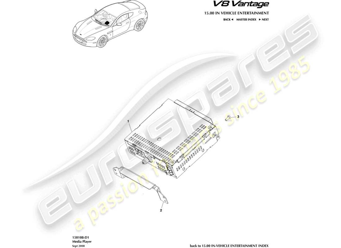 aston martin v8 vantage (2012) diagramma delle parti del lettore multimediale