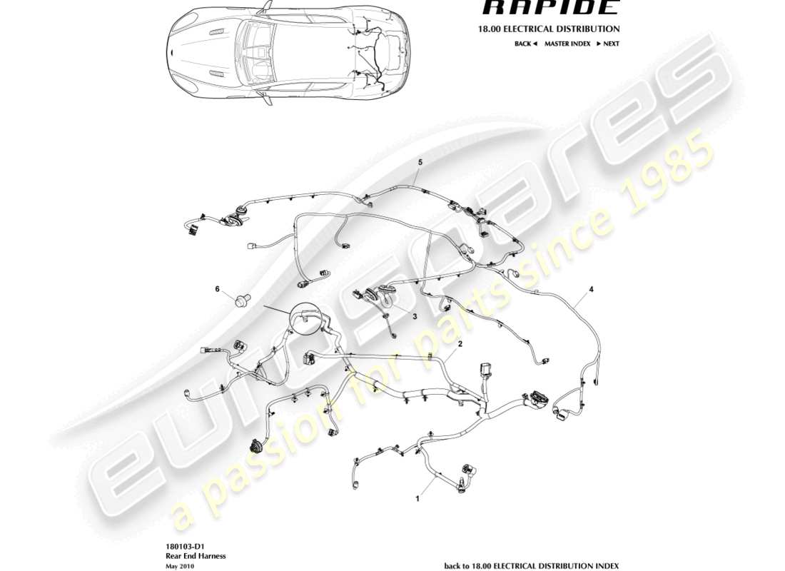 aston martin rapide (2012) cablaggio dell'estremità posteriore diagramma delle parti