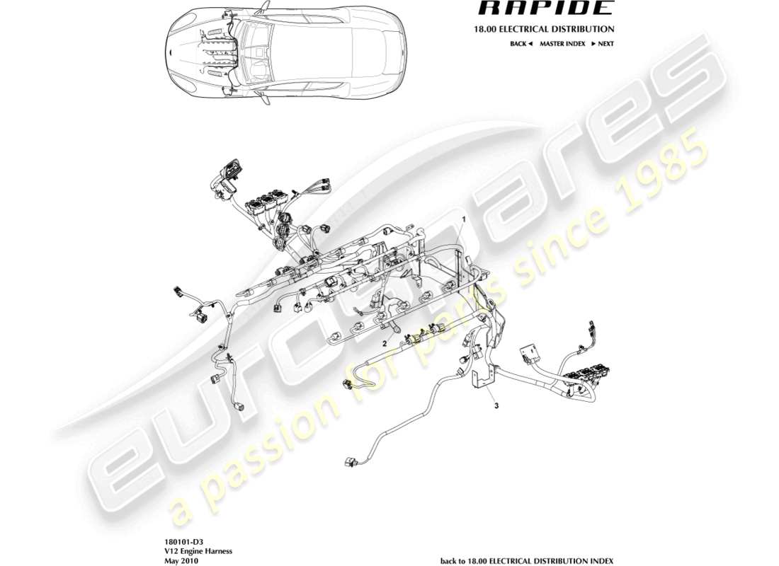 aston martin rapide (2012) diagramma delle parti del cablaggio del motore