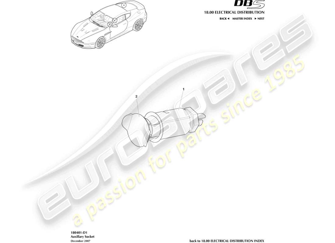aston martin dbs (2007) hilfssteckdose teilediagramm
