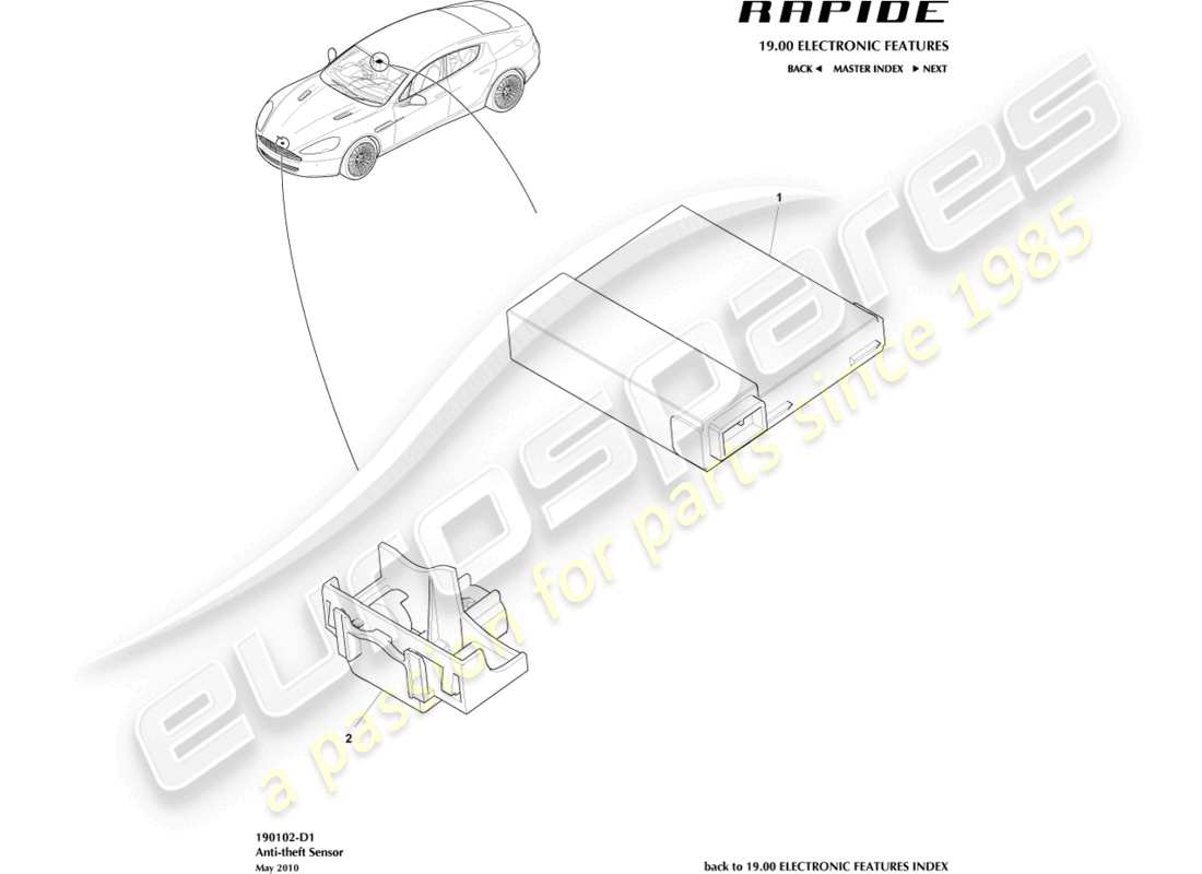 aston martin rapide (2012) diagramma delle parti dei sensori di allarme