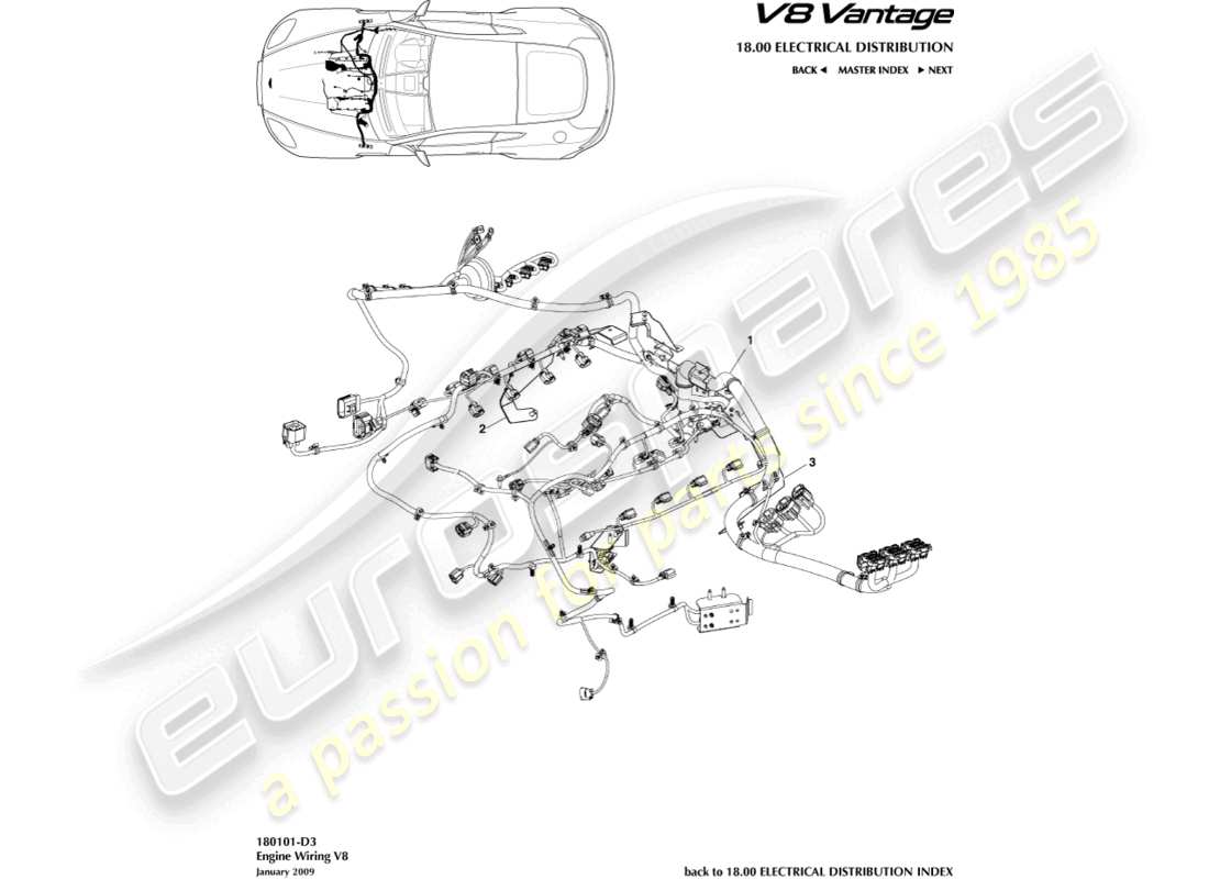 aston martin v8 vantage (2012) diagramma delle parti del cablaggio del motore