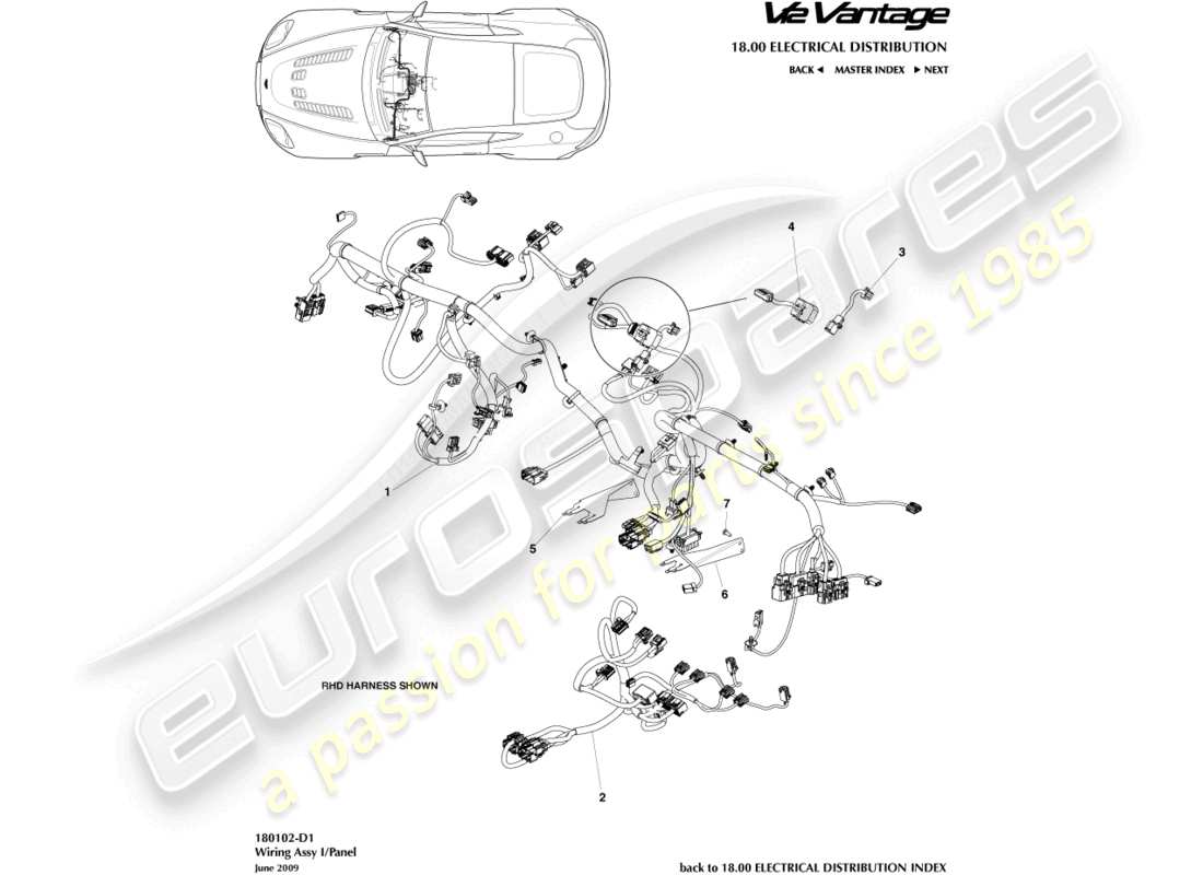 aston martin v12 vantage (2011) diagramma delle parti del cablaggio ip