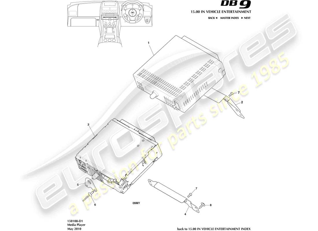 aston martin db9 (2005) diagramma delle parti del lettore multimediale