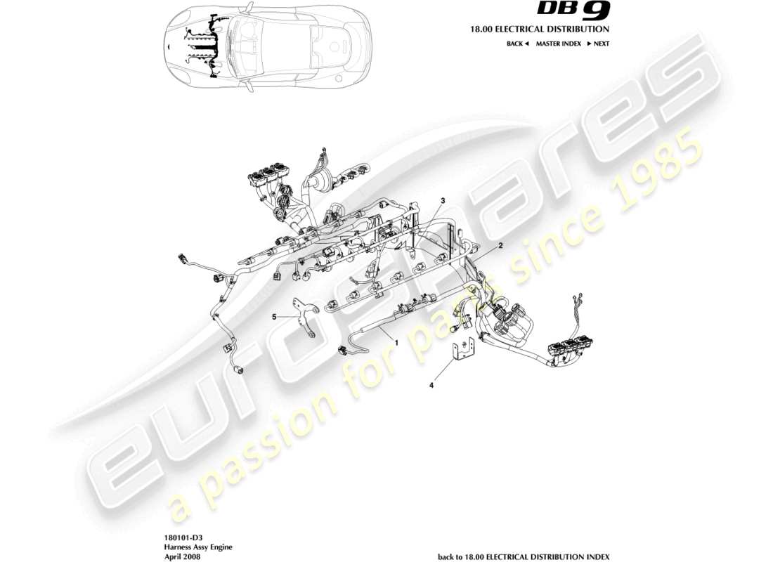 aston martin db9 (2007) diagramma delle parti del cablaggio del motore
