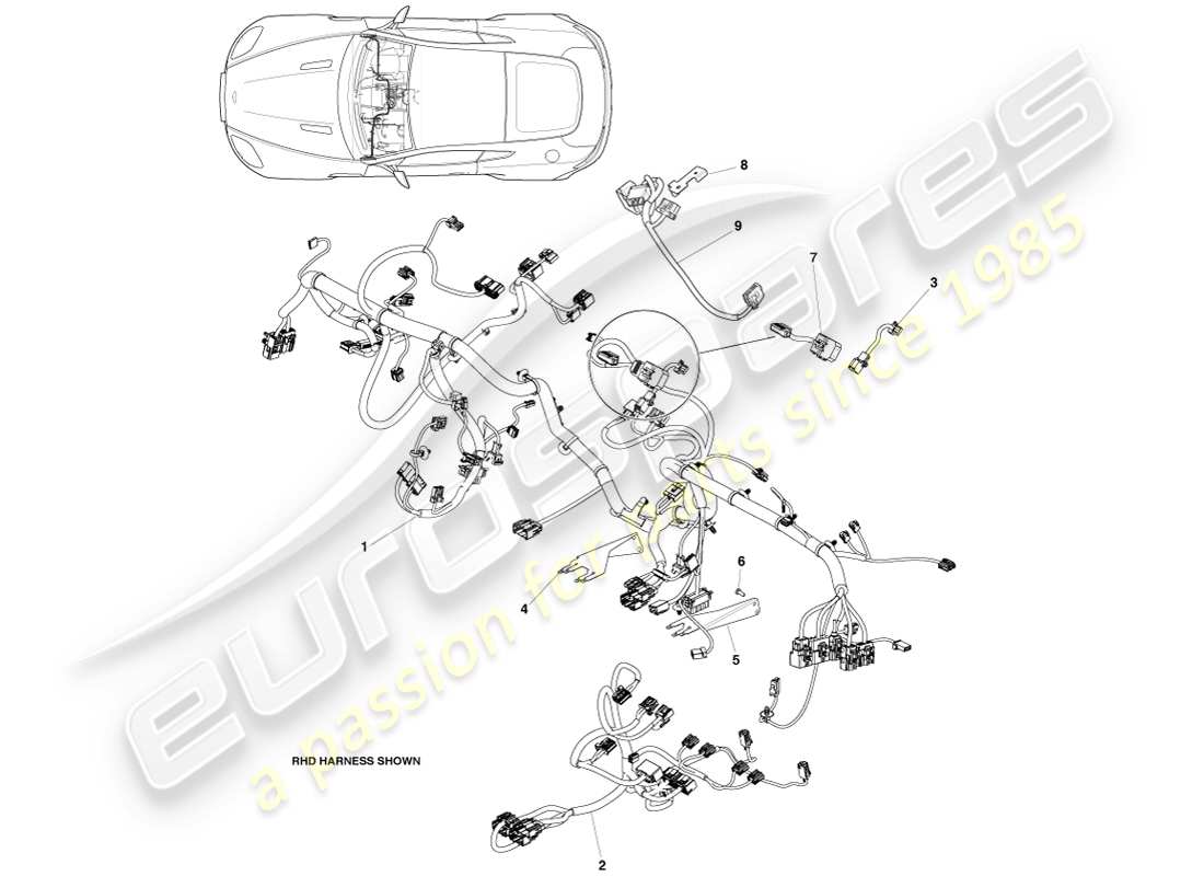 aston martin v8 vantage (2005) cablaggio ip, diagramma delle parti 12my