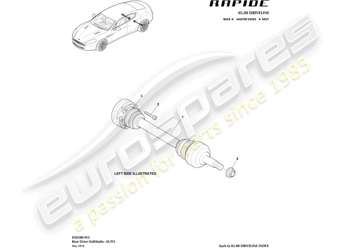 aston martin rapide (2012) schema delle parti del gruppo semialbero posteriore