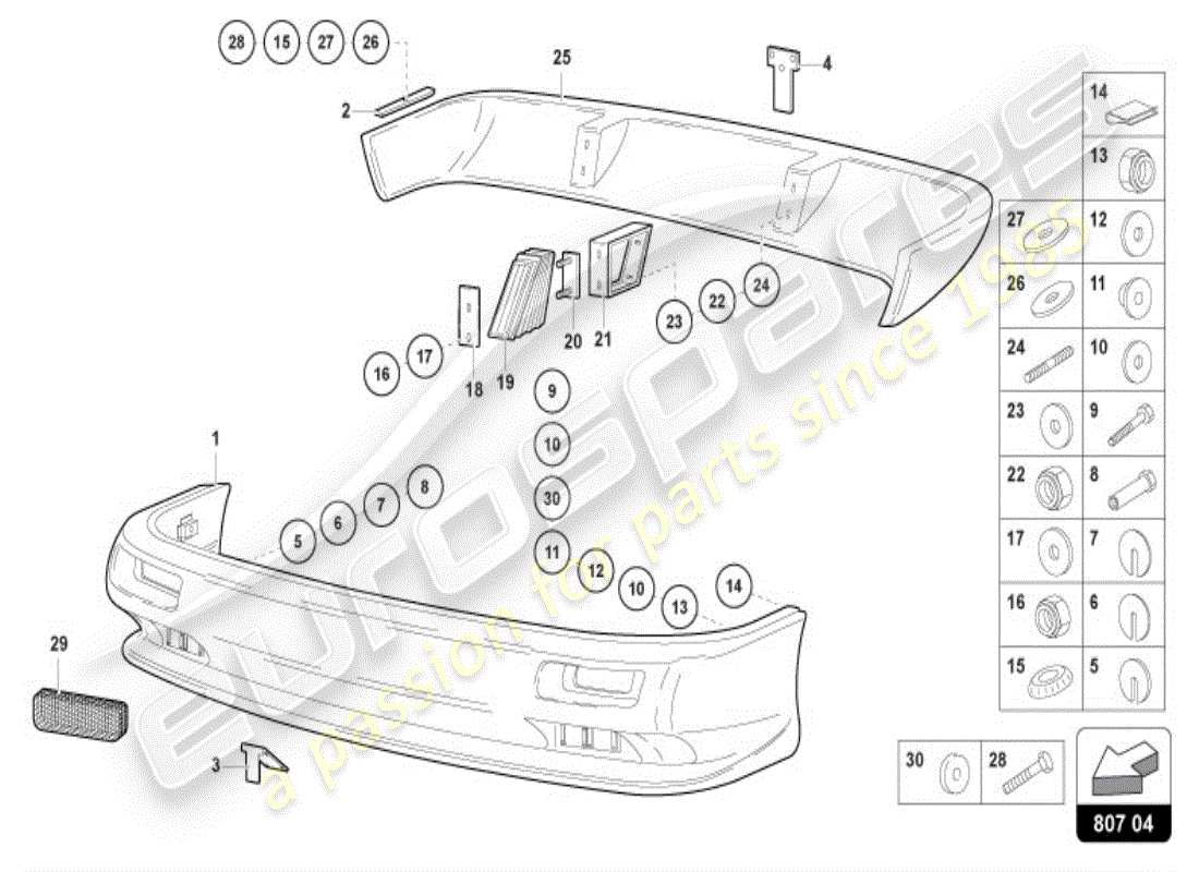 lamborghini diablo vt (1997) paraurti, schema delle parti complete