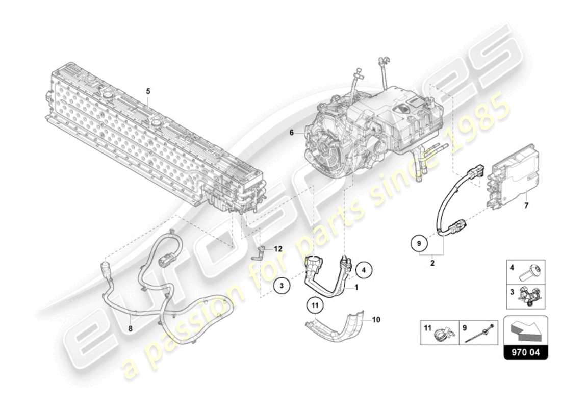lamborghini revuelto coupe (2024) set di cablaggio ad alta tensione per batteria ad alta tensione ed elettronica di potenza diagramma delle parti