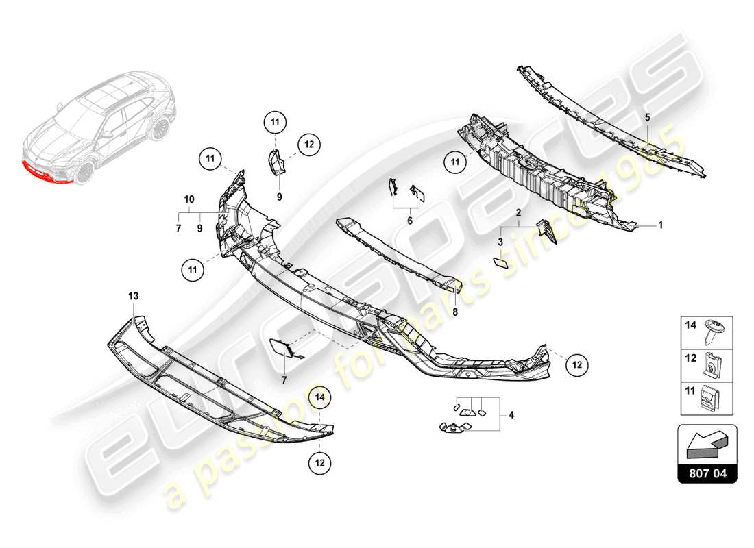 lamborghini urus (2020) paraurti, schema delle parti dune completo