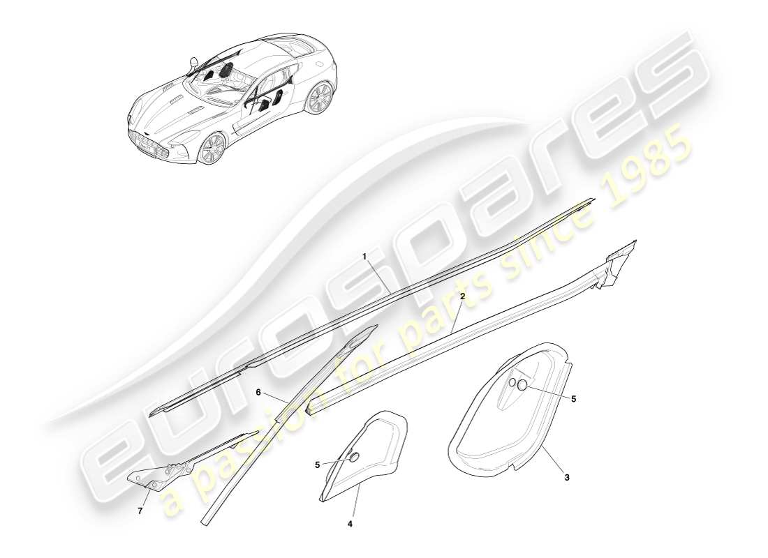aston martin one-77 (2011) diagramma delle parti delle guarnizioni della vita della porta