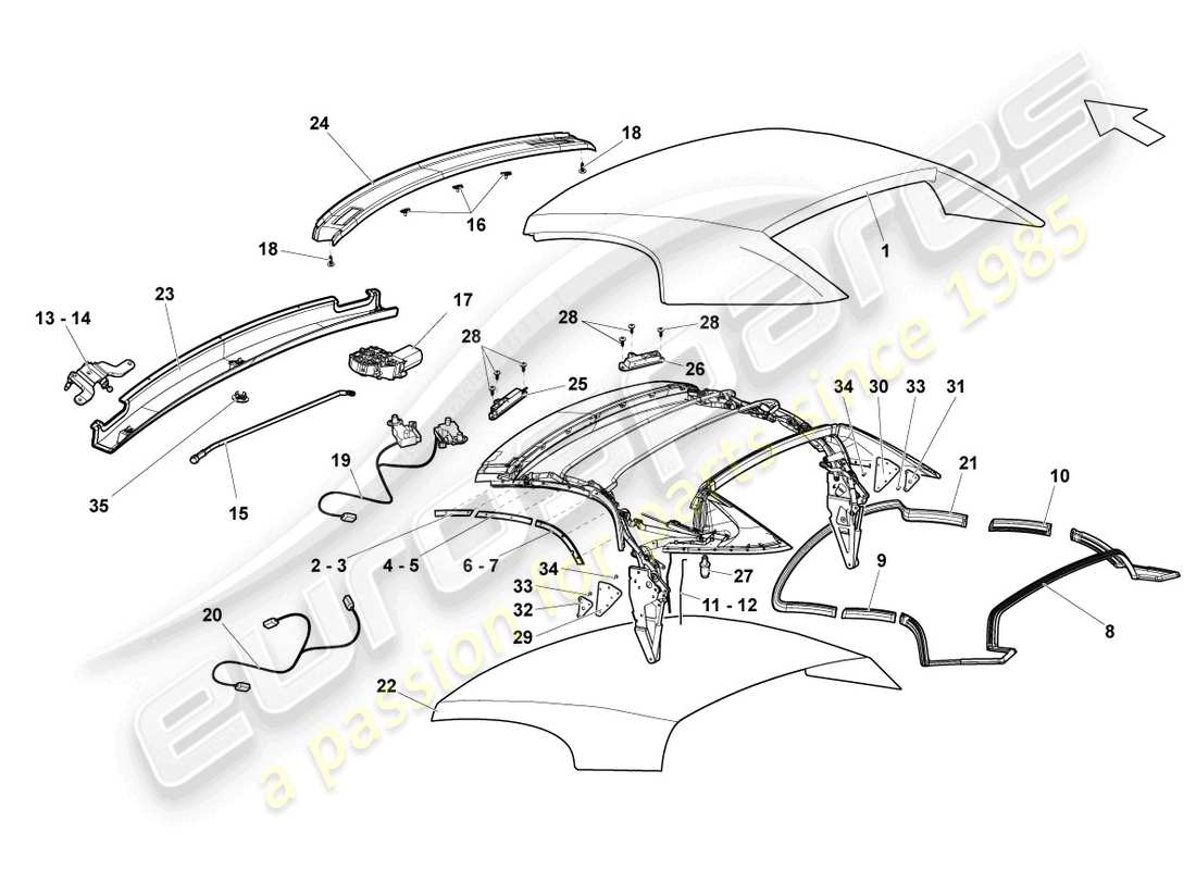 un diagramma delle parti dal catalogo delle parti lamborghini lp560-4 spider (2009)