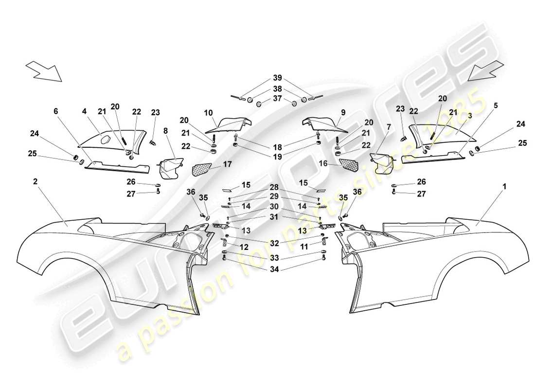 lamborghini lp640 roadster (2010) parte laterale posteriore diagramma delle parti