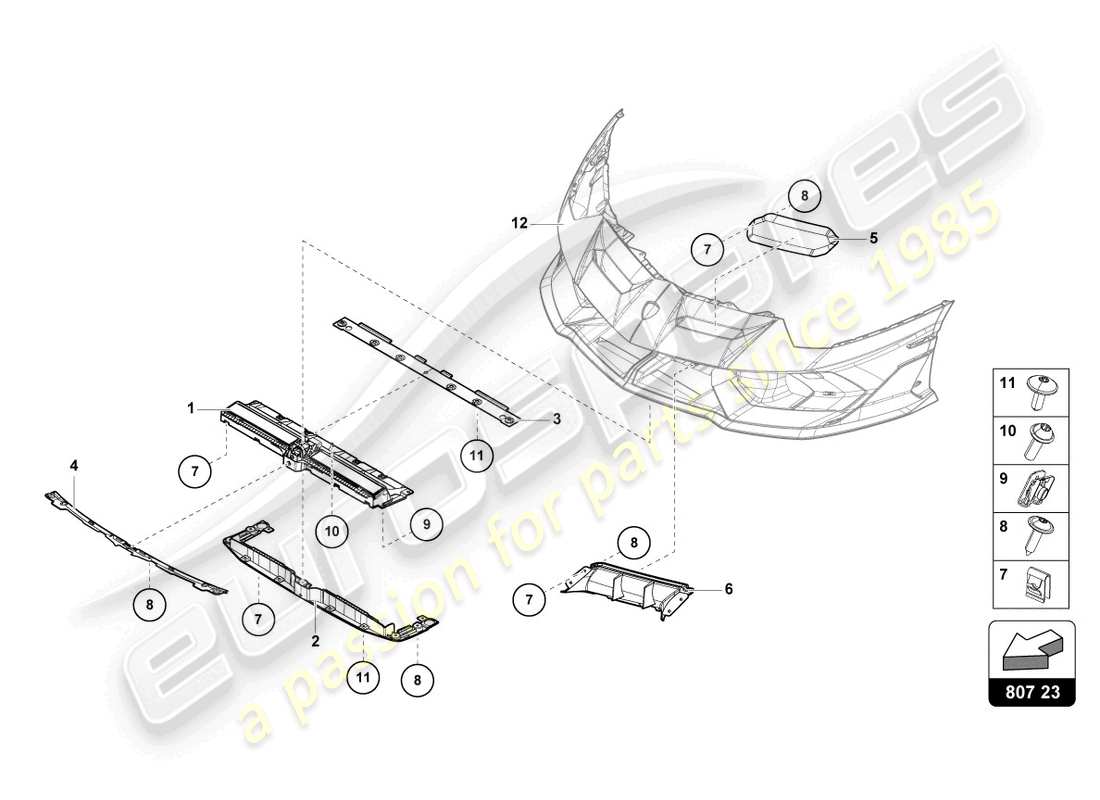 lamborghini lp770-4 svj coupe (2022) parti di attacco aerodinamiche anteriori diagramma delle parti