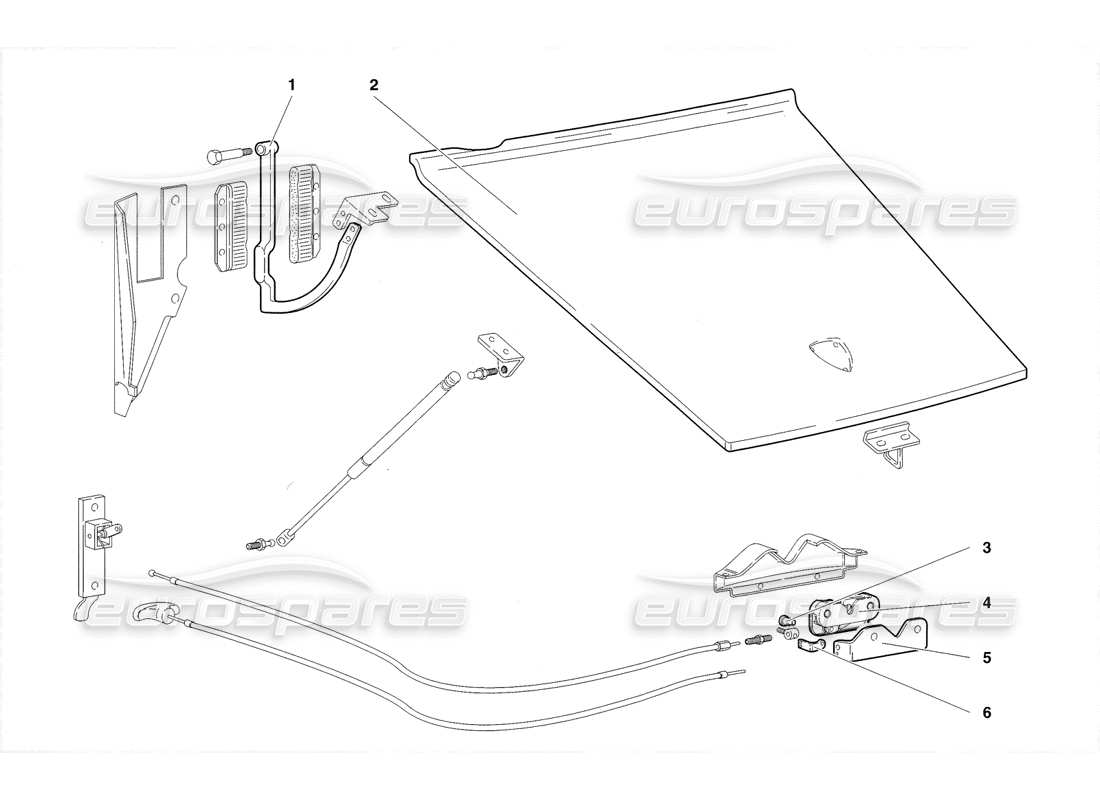 lamborghini diablo sv (1998) diagramma delle parti del cofano anteriore (valido per gb - novembre 1998).