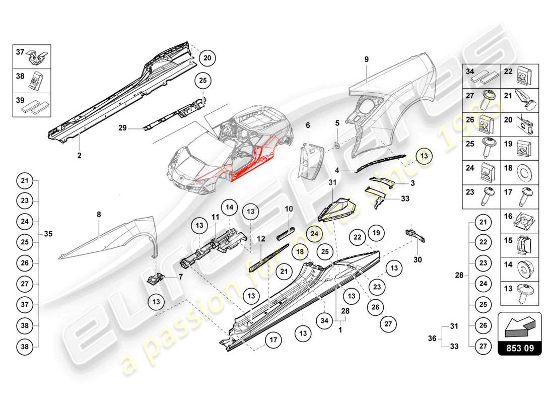 lamborghini tecnica (2023) lato esterno inferiore per passaruota schema parte