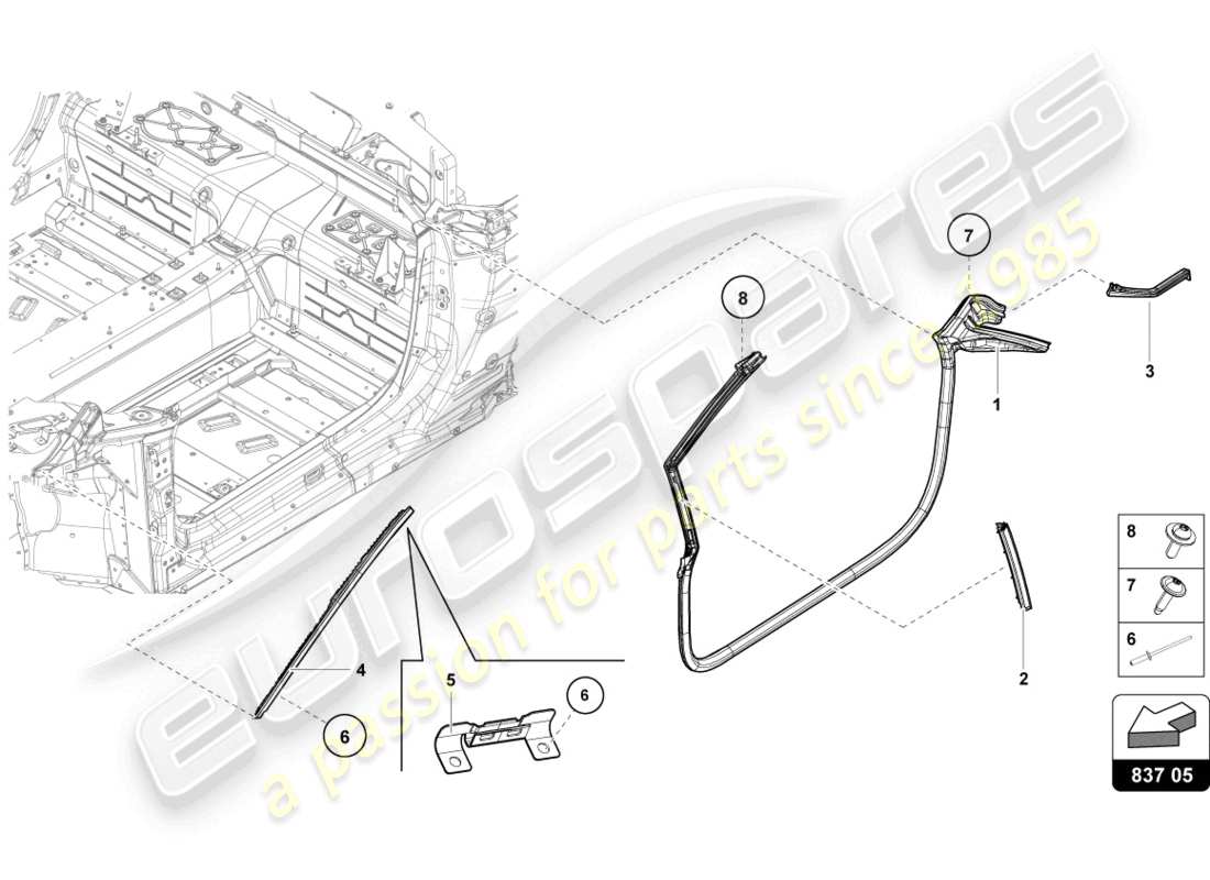 lamborghini evo spyder (2023) guarnizioni porte anteriori diagramma delle parti