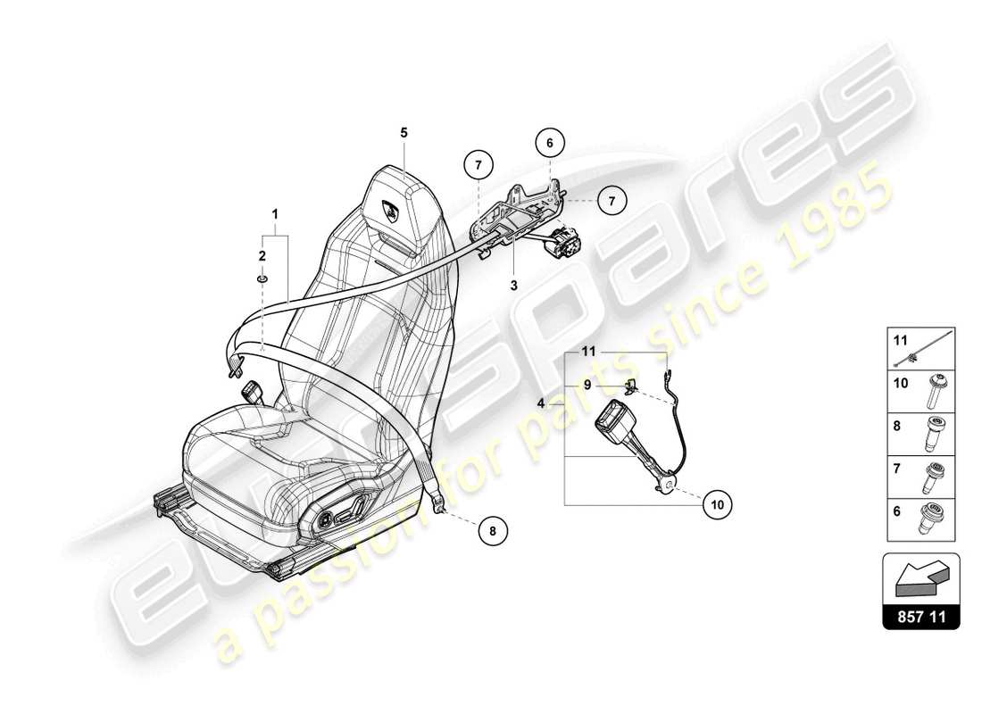 lamborghini urus (2020) cintura di sicurezza a tre punti posteriore diagramma delle parti