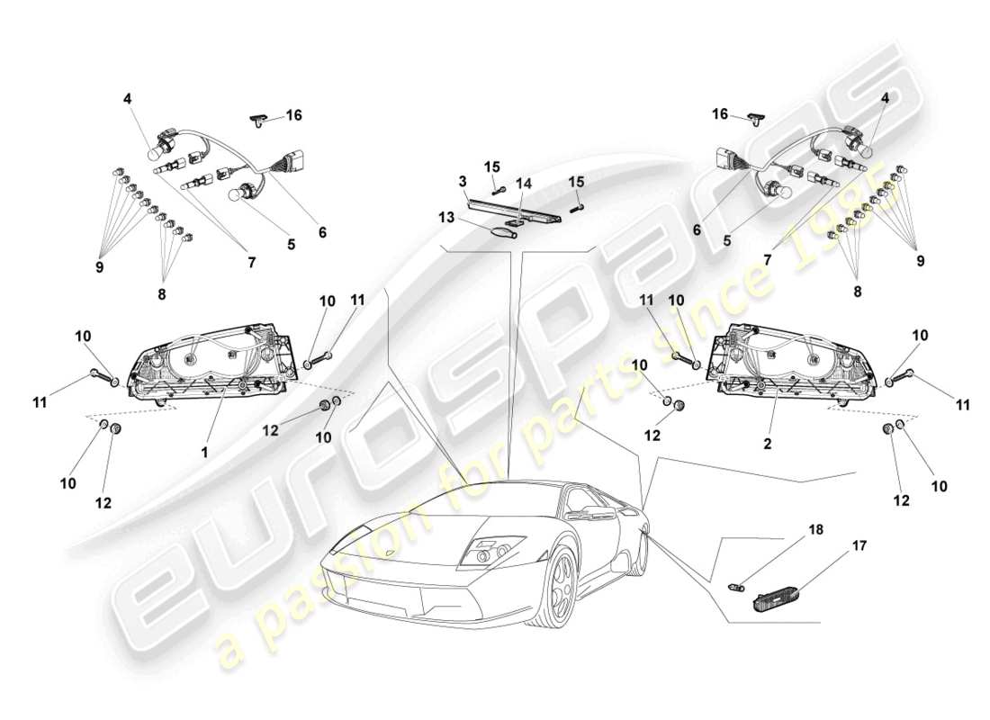 lamborghini lp670-4 sv (2010) diagramma delle parti del fanale posteriore