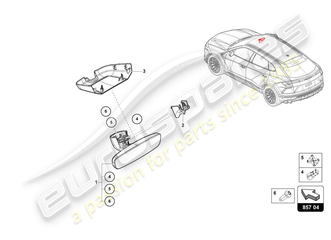 lamborghini urus (2019) specchio interno diagramma delle parti