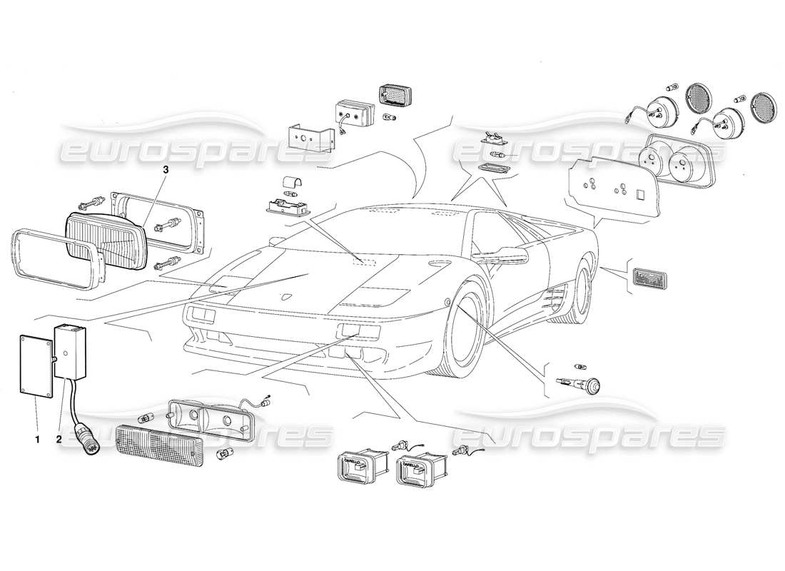 lamborghini diablo (1991) luci (valido per la versione canadese - ottobre 1991) diagramma delle parti