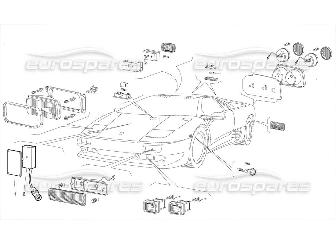 lamborghini diablo (1991) luci (valido per svezia - versione norvegia - ottobre 1991) diagramma delle parti