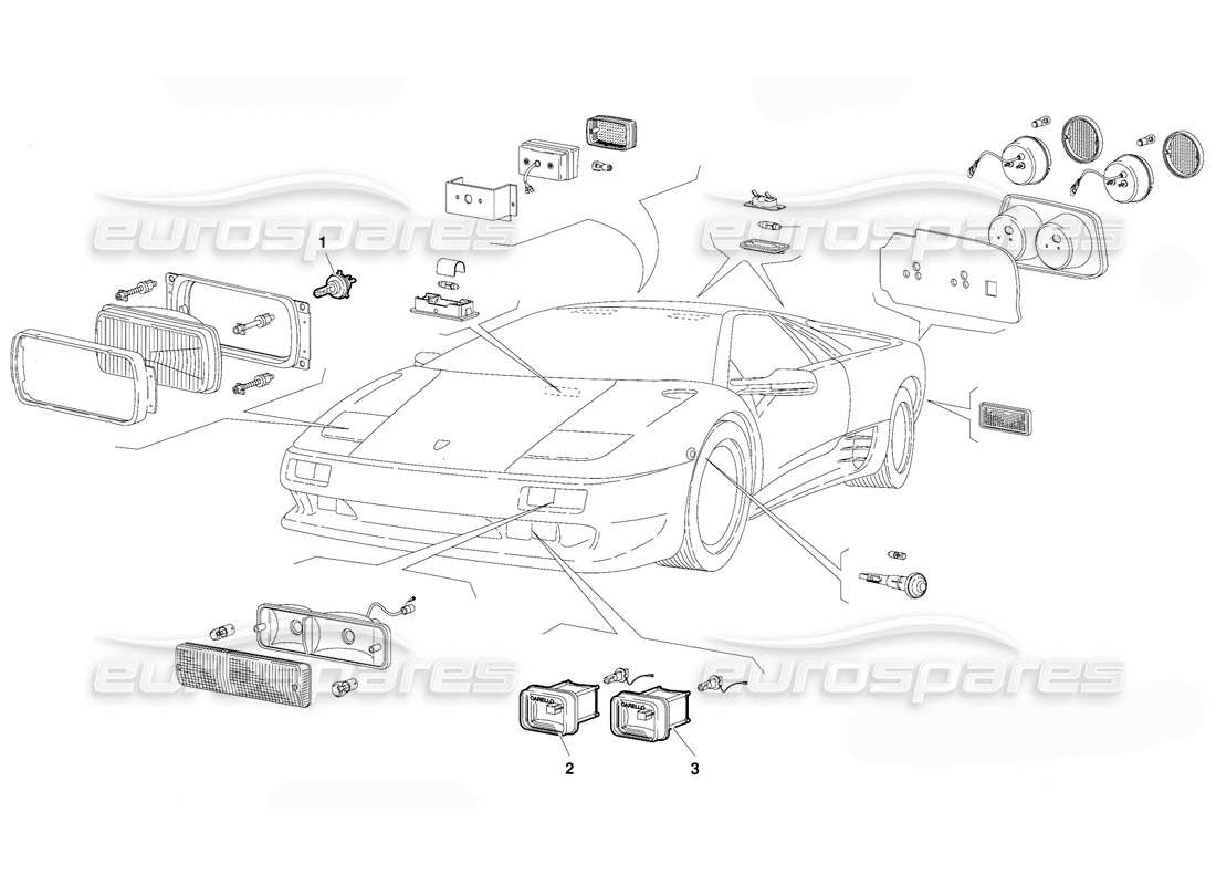 lamborghini diablo (1991) luci (valido per la versione francese - ottobre 1991) diagramma delle parti