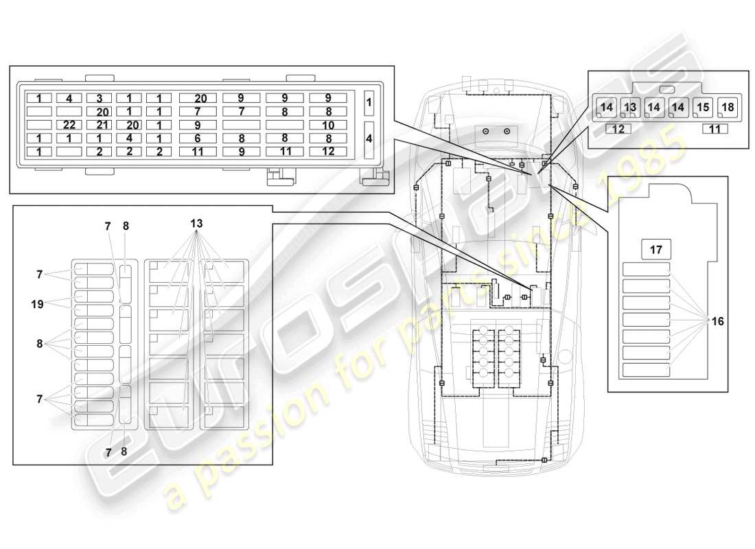 lamborghini gallardo coupe (2007) elettriche centrali diagramma delle parti