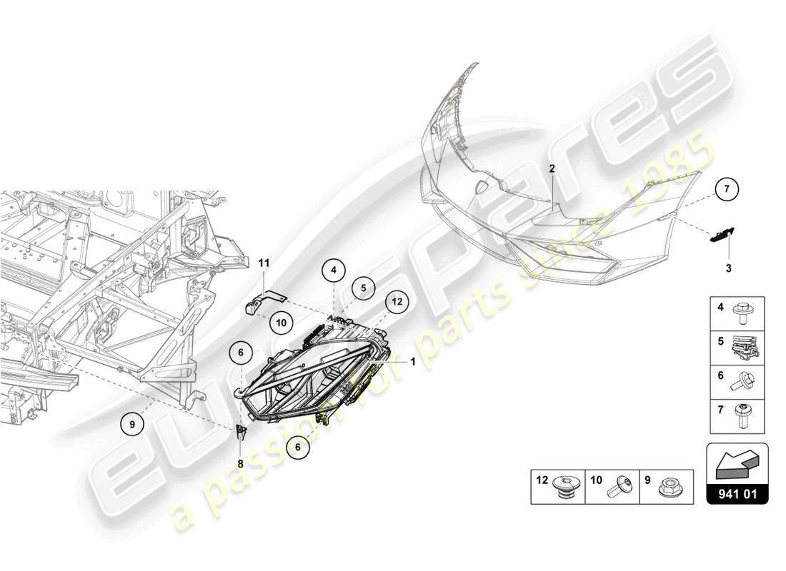 lamborghini evo spyder (2021) faro a led anteriore diagramma delle parti