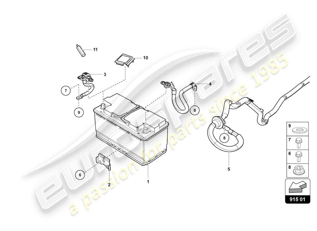 lamborghini evo coupe 2wd (2022) diagramma delle parti della batteria