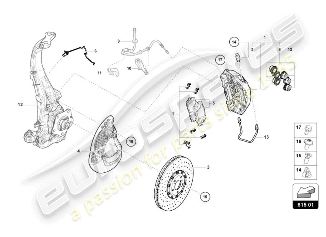 lamborghini urus performante (2024) freno anteriore a pinza fissa diagramma delle parti
