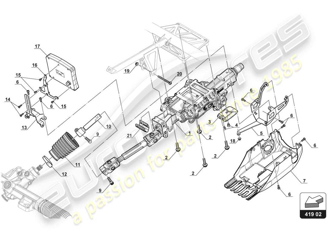 lamborghini gt3 (2017) diagramma delle parti del piantone dello sterzo