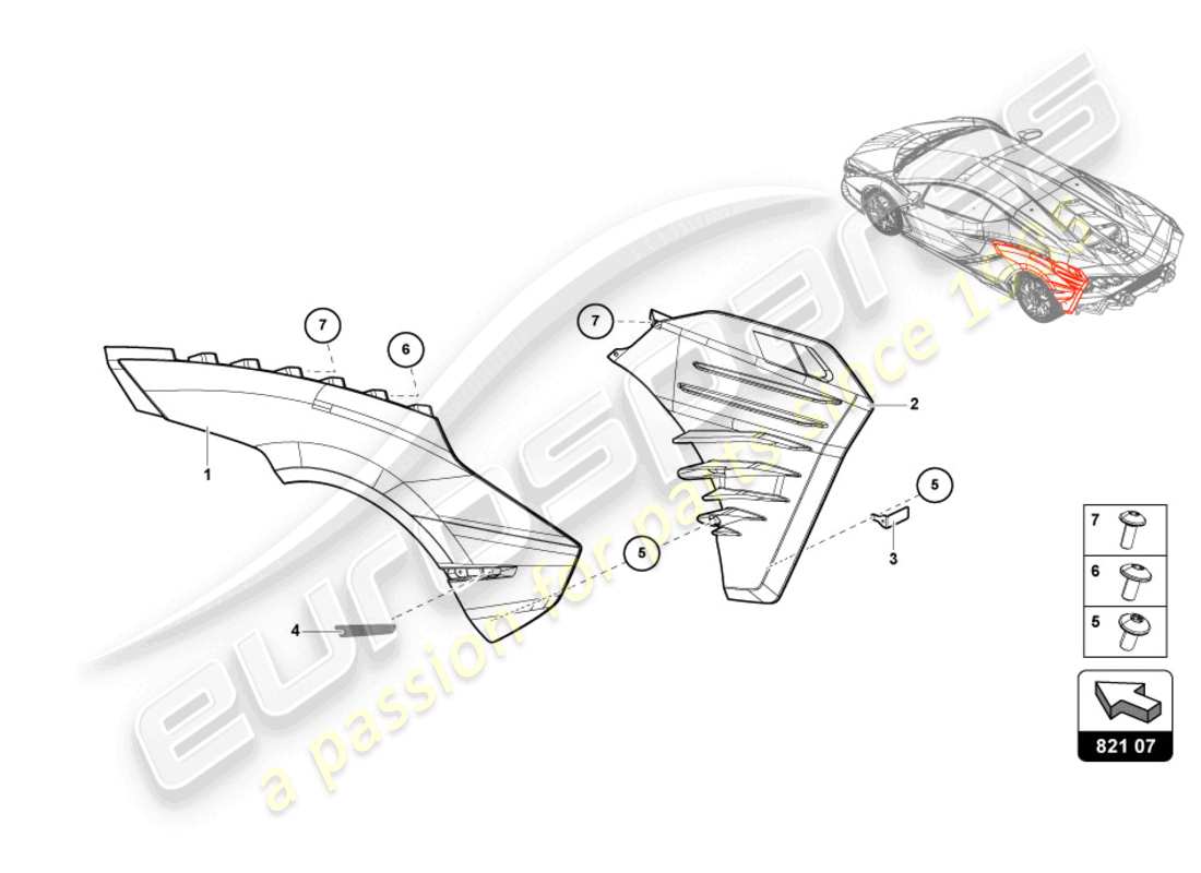 lamborghini sian roadster (2021) rivestimento per parafango diagramma delle parti
