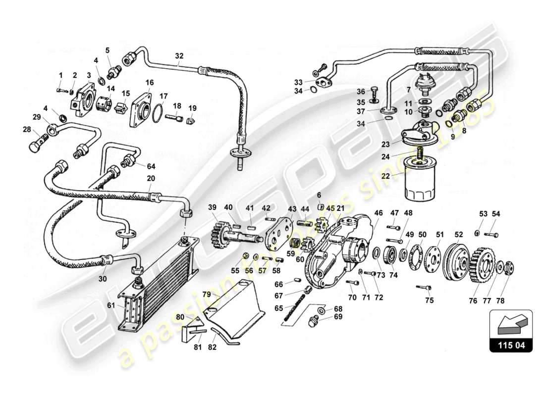 lamborghini countach 25th anniversary (1989) schema delle parti pompa e sistema olio