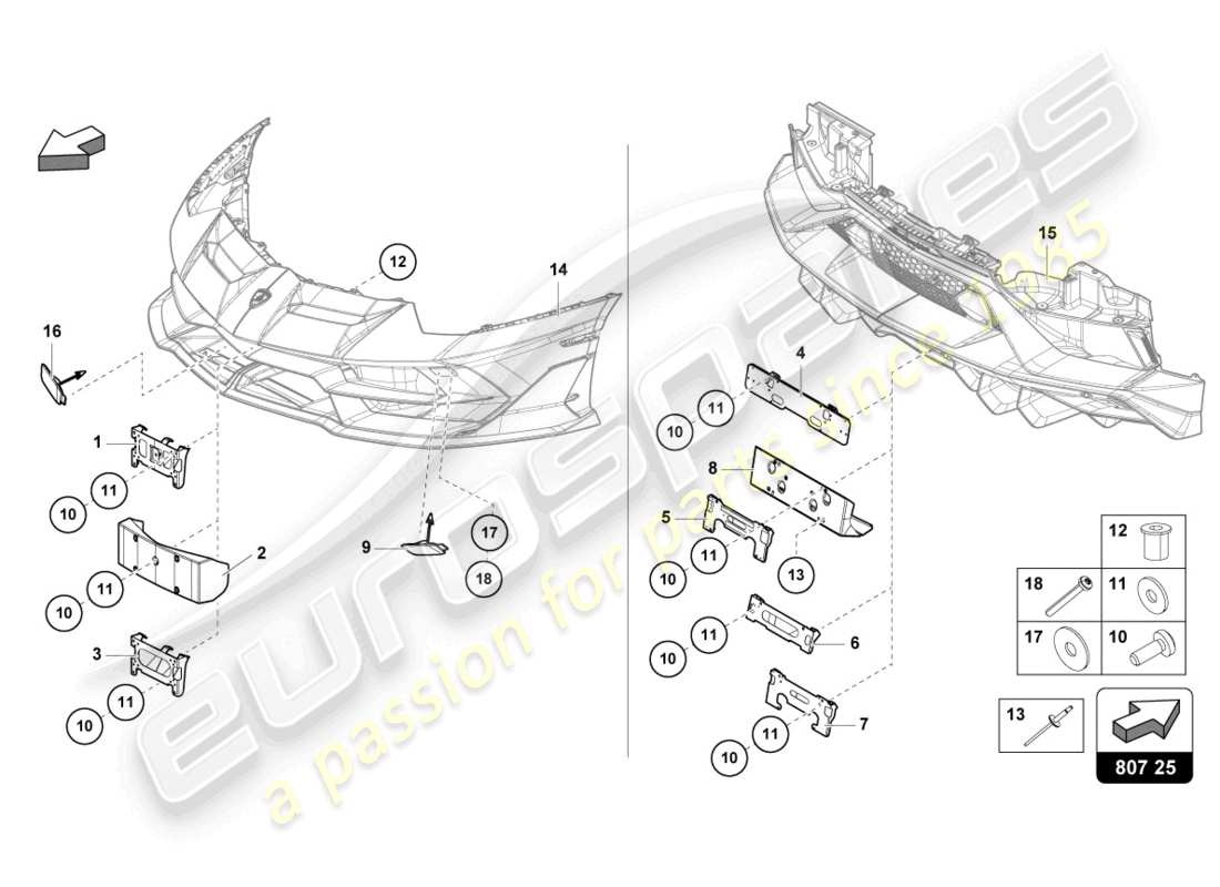 lamborghini 2022 (lp770-4 svj coupe) paraurti, schema delle parti complete