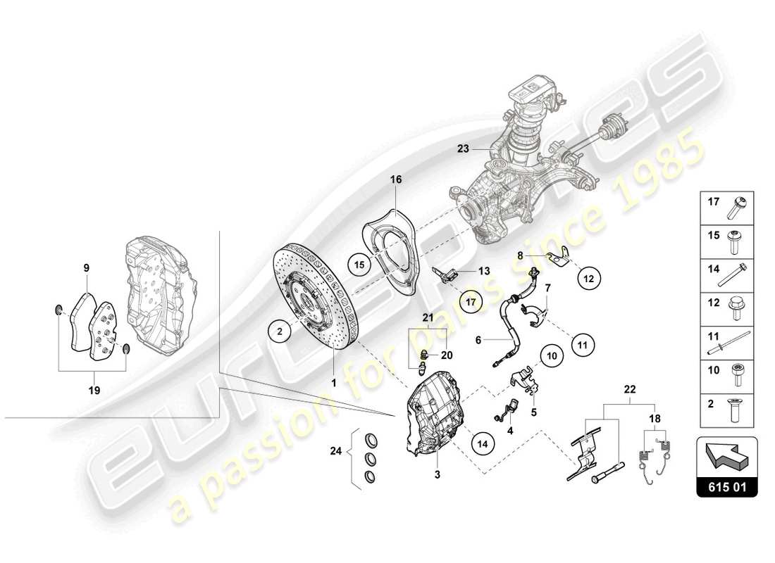 lamborghini evo coupe 2wd (2022) disco freno in ceramica anteriore schema delle parti